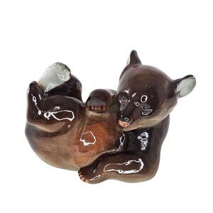 Lomonosov USSR Russian Bear Cub Laying Brown Ceramic Pottery Figurine Vintage 5”